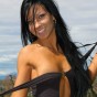 Trista strips off her sexy black body suit outdoors