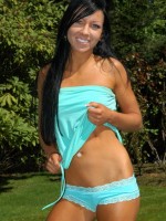 Trista wearing sexy aqua lingerie