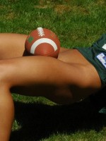 Trista plays ball in this sexy packers jersey